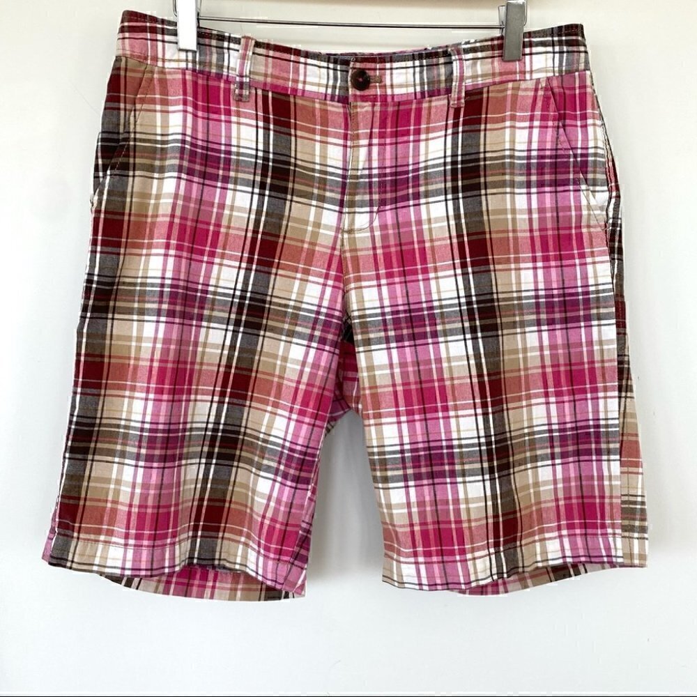 Bass Bermuda shorts, high waisted, 💯 cotton plaid